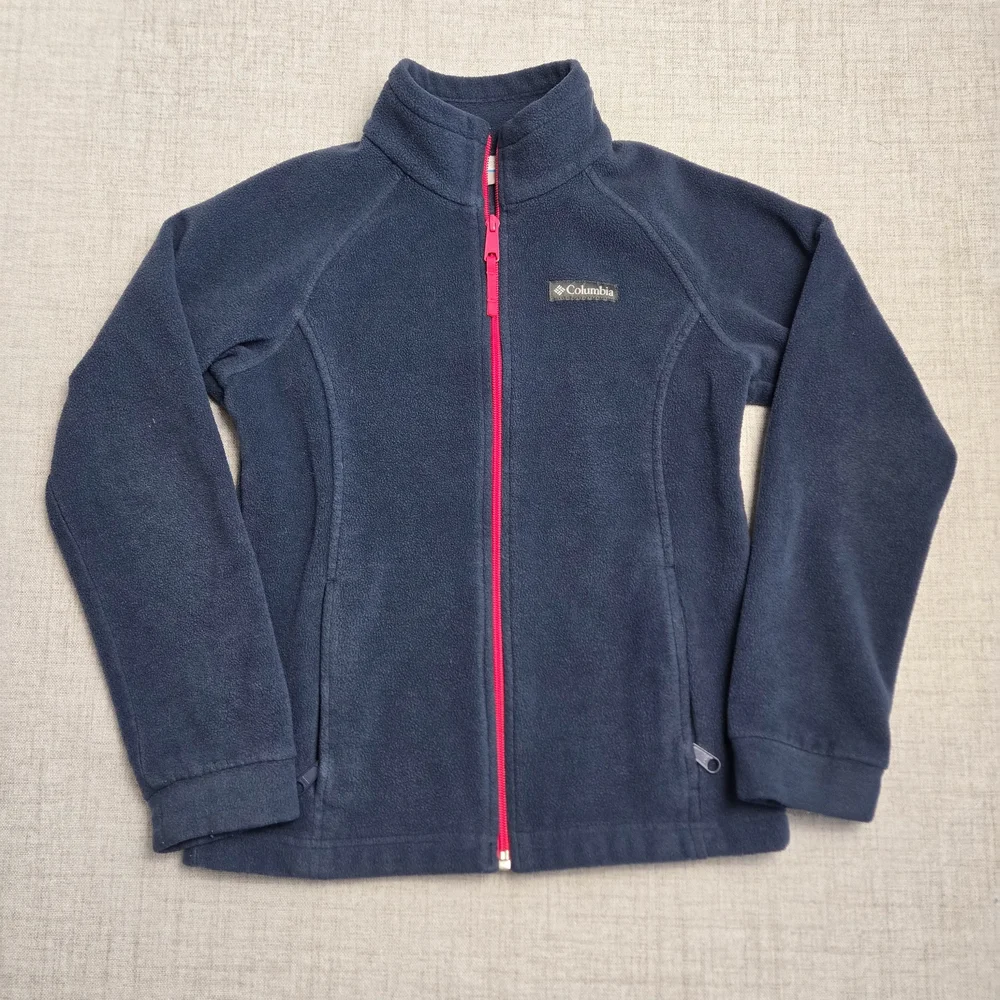 Columbia Fleece Jacket - Navy Blue w/ Hot Pink Zip (Youth M 10/12)